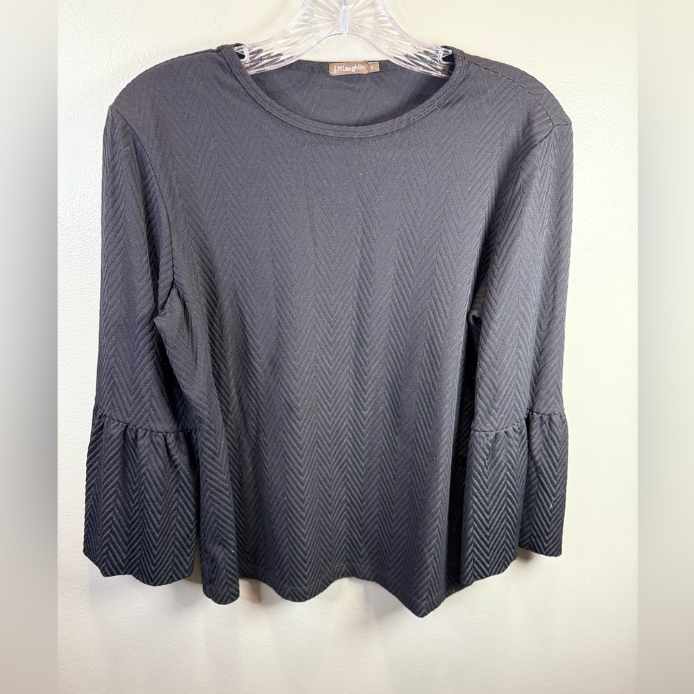 J McLaughlin Kyla Textured Black Bell Sleeve Blouse Top Size Small